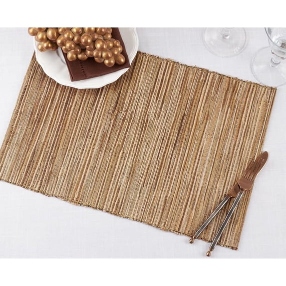 Fennco Styles Shimmering Woven Nubby Texture Water Hyacinth 14 x 20 Inch Table Placemats, Set of 4 - Gold Table Mats for Home Decor, Dining Table, Holidays, Home Decor, Special Events…
