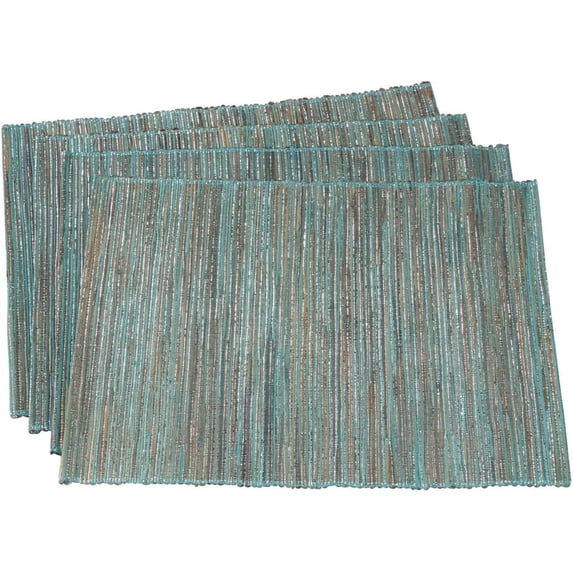 Fennco Styles Shimmering Woven Nubby Texture Water Hyacinth Table Placemat (Turquoise 14"x20")