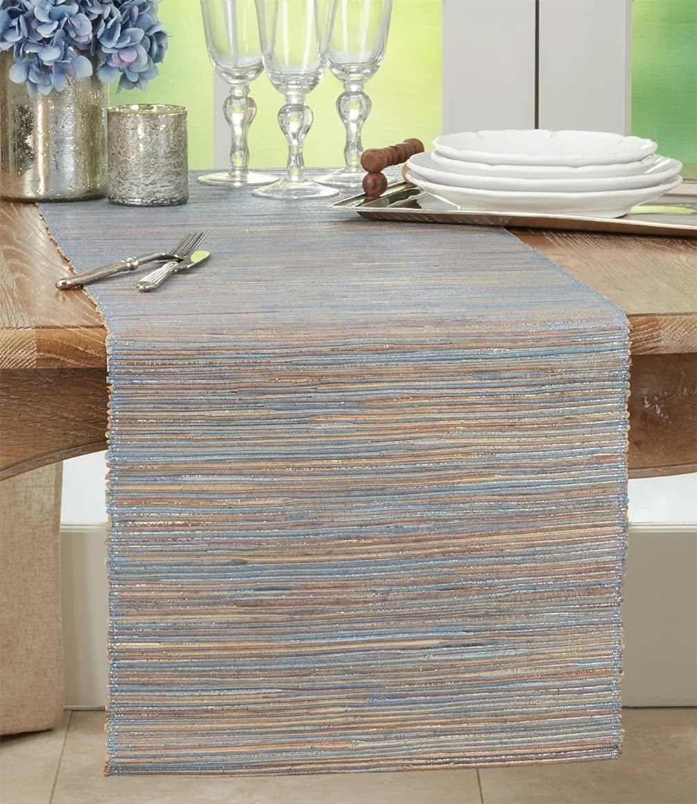 Blue-Grey Jute Woven Table Runner with Metallic Shimmer
