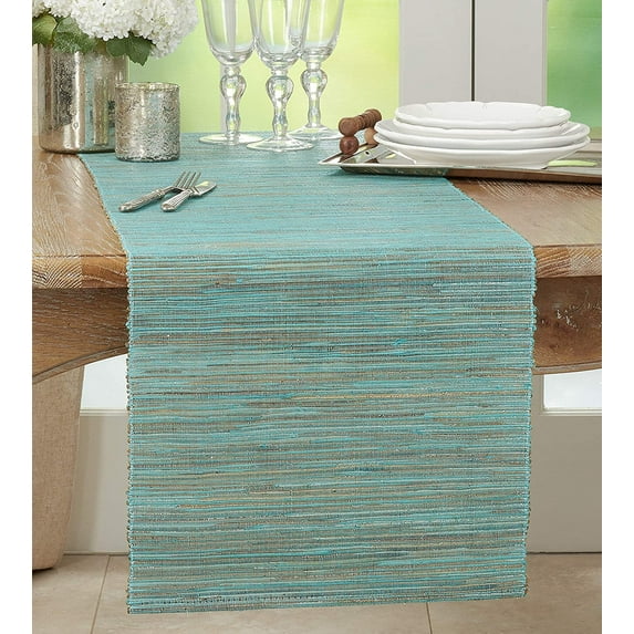 Fennco Styles Shimmering Woven Nubby Texture Water Hyacinth Table Runner (Turquoise 14"x54")