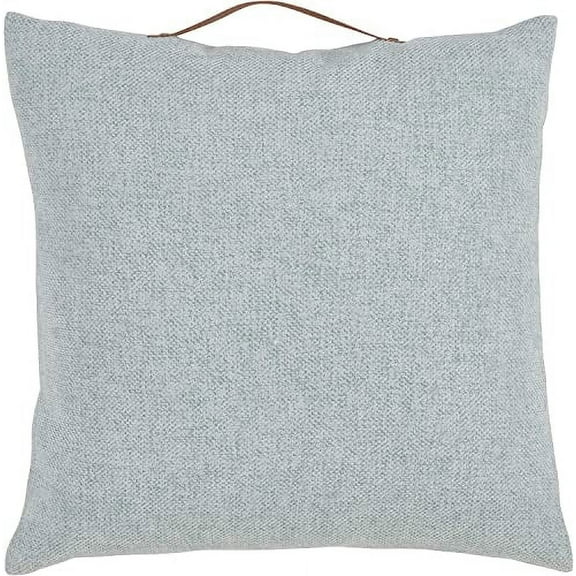 Fennco Styles Solid Chenille Decorative Filled Throw Pillow with Handle 18" W x 18" L – Aqua Accent Cushion for Couch, Bedroom, Living Room and Office Décor