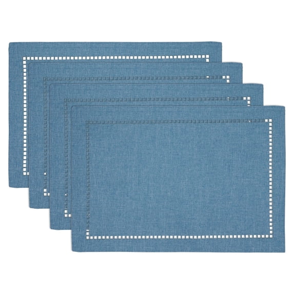 Fennco Styles Solid Color Laser-Cut Hemstitch Design Table Placemats 13" W x 19" L, Set of 4 - Classic Table Mats for Dining Table Décor, Banquets, Holiday, Family Gathering and