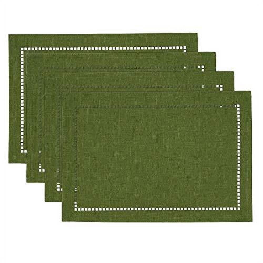 Green Polyester Laser-Cut Hemstitch Rectangle Placemats Set