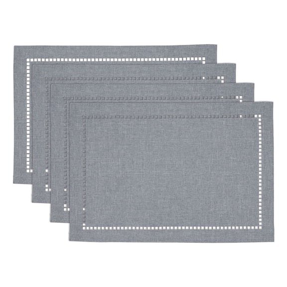 Fennco Styles Solid Color Laser-Cut Hemstitch Design Table Placemats 13" W x 19" L, Set of 4 - Classic Table Mats for Dining Table Décor, Banquets, Holiday, Family Gathering and