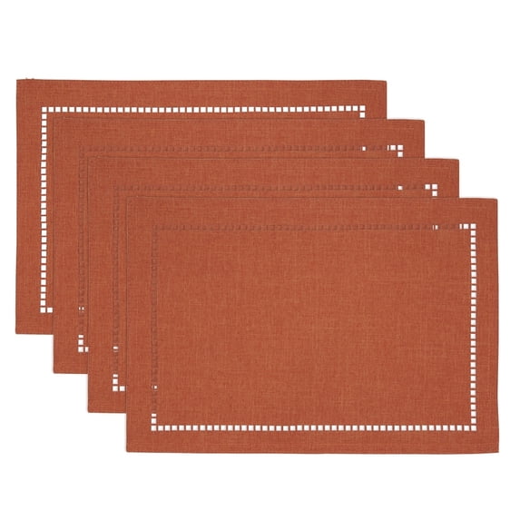 Fennco Styles Solid Color Laser-Cut Hemstitch Design Table Placemats 13" W x 19" L, Set of 4 - Classic Table Mats for Dining Table Décor, Banquets, Holiday, Family Gathering and