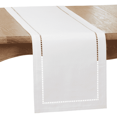 Fennco Styles Solid Color Laser-Cut Hemstitch Design Table Runner - Modern Table Cover for Home Décor, Everyday Use, Wedding, Banquet, Holiday and Special Occasion