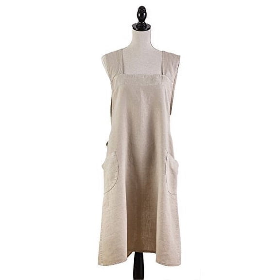 Fennco Styles Solid Criss Cross Back Apron Pure 100% Linen Cooking Kitchen Apron