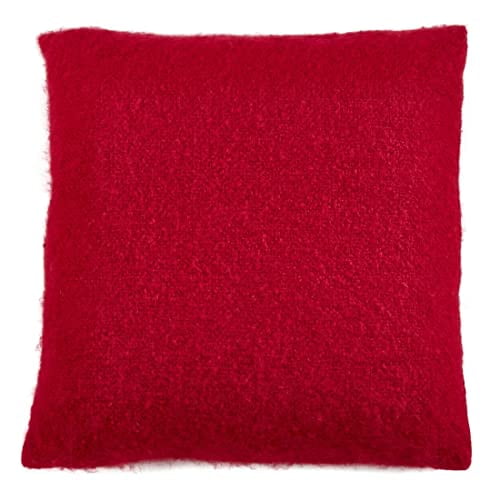 Red Faux Mohair 18" x 18" Square Throw Pillow