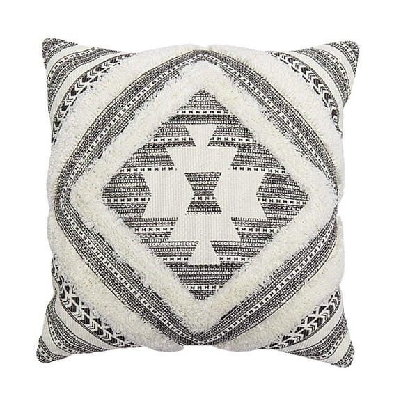 Fennco Styles Southwest Diamond Tufted Boho Decorative Throw Pillow Cover 20" W x 20" L - Black Block Print Woven Square Cushion Case for Home, Couch, Living Room, Bedroom, Office and Holiday Décor