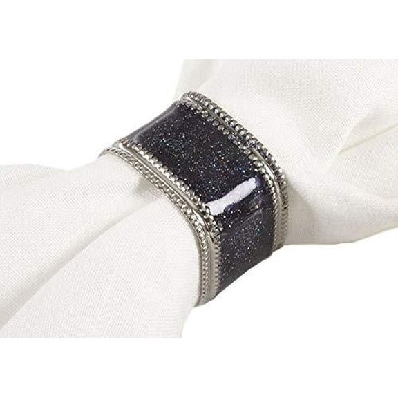 Fennco Styles Sparkling Square Design Metal Napkin Rings, Set of 4