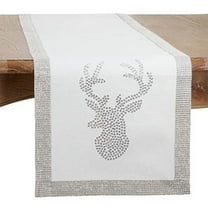 Fennco Styles Sparkly Sequin Reindeer Holiday Table Runner 16" W x 72" L - Silver Elegant Table Cover for Home, Dining Room, Banquets, Wedding, Christmas and Special Events