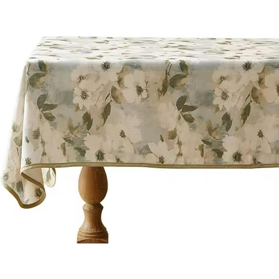 Fennco Styles Spring Blossom Print Tablecloth 56"W x 88"L - Beige Wrinkle-Free, Heat-Resistant Washable Table Cover for Everyday Use, Holidays, and Indoor Outdoor Events