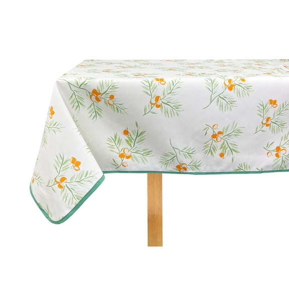 Fennco Styles Spring Pine Berry Print Tablecloth 55" W x 55" L - Green Leaves Wrinkle-Free Washable Table Cover for Everyday Use, Banquets, Holidays, Indoor Outdoor Events and Special Occasions