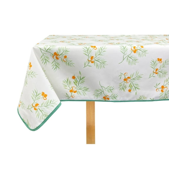 Fennco Styles Spring Pine Berry Print Tablecloth 55" W x 55" L - Green Leaves Wrinkle-Free Washable Table Cover for Everyday Use, Banquets, Holidays, Indoor Outdoor Events and Special Occasions
