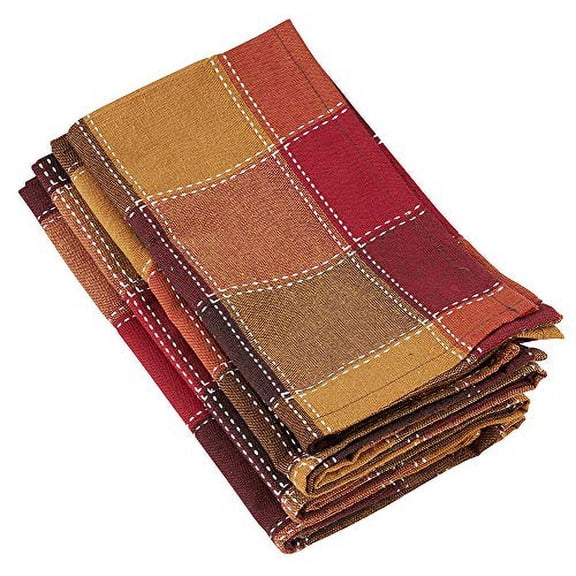 Fennco Styles Stitched Plaid 20"X20" Dinner Napkin, Brown, Set of 4, Multicolor