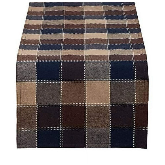 Fennco Styles Stitched Plaid Table Runner, 16"x72" Rectangular, Brown