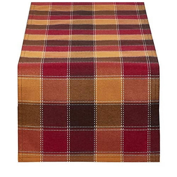 Fennco Styles Stitched Plaid Table Runner, 16"x72" Rectangular, Multicolor …