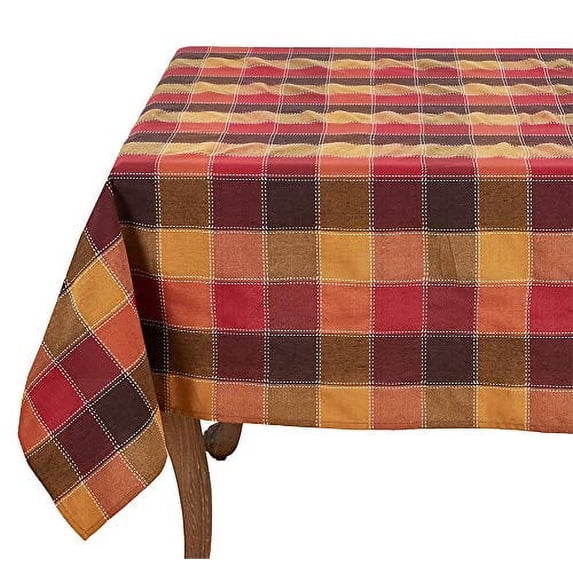 Fennco Styles Stitched Plaid Tablecloth, 70"X70" Square, Multicolor
