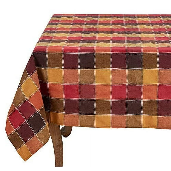 Fennco Styles Stitched Plaid Tablecloth, 70"x140" Rectangular, Multicolor