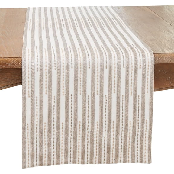 Fennco Styles Stitched Stripe 100% Cotton Table Runner 16" W x 72" L - Ivory Soft Table Cover for Home Dcor, Dining Table, Banquets, Family Gatherings and Special Events