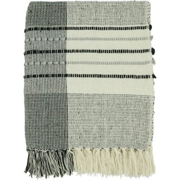 Fennco Styles Stripe Design Cotton Fringed Throw Blanket 50" W x 60" L - Grey Woven Blanket for Couch, Bedroom, Living Room and Office Décor…