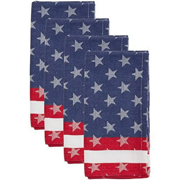 Fennco Styles Stripe Star Americana Cotton Cloth Napkins 20" W x 20" L, Set of 4 - Multicolored American Flag Inspired Dinner Napkins for Home Décor, Dinner Parties, National Holidays
