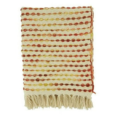 Fennco Styles Striped Collection Woven Throw Blanket 50" W x 60" L – Rust Stripes Tassel Textured Blanket, Couch, Bedroom, Living Room, and Office Décor