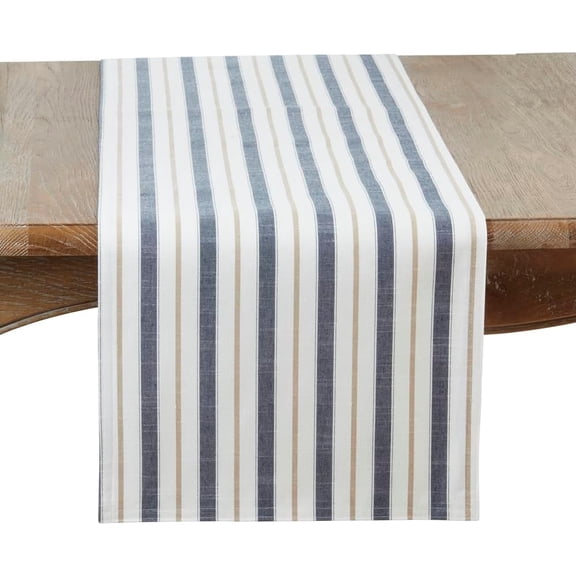 Fennco Styles Striped Design Table Runner 16" W x 108" L - Blue Table Cover for Home, Dining Table, Banquets, Family Gatherings, Everyday Use and Special Occasions