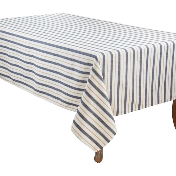Fennco Styles Striped Design Tablecloth 65" W x 120" L - Blue Table Cover for Home, Dining Table, Banquets, Family Gatherings, Everyday Use and Special Occasions
