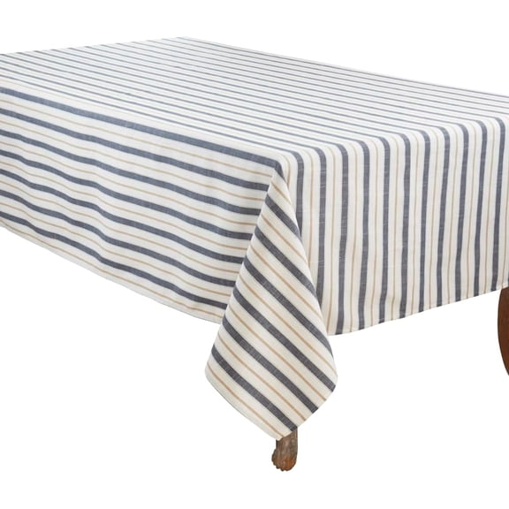 Fennco Styles Striped Design Tablecloth 70" W x 70" L - Blue Table Cover for Home, Dining Table, Banquets, Family Gatherings, Everyday Use and Special Occasions