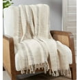 thumbnail image 1 of Fennco Styles Striped Woven Throw Blanket with Tassel 50" W x 60" L – Ivory Textured Blanket for Couch, Bedroom and Living Room Décor, 1 of 2