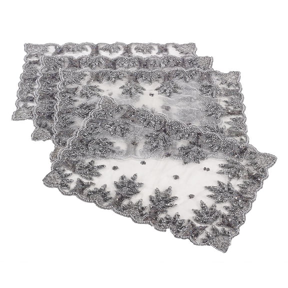 Fennco Styles Stunning Hand Beaded Table Placemats (13"x19") Pewter, 4 Pieces