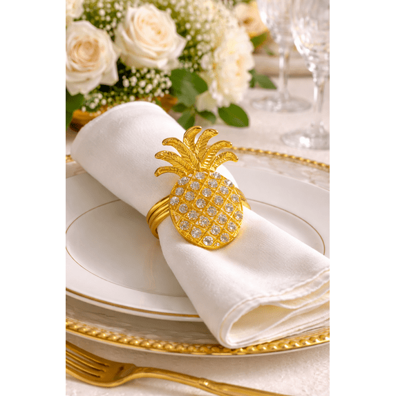 Fennco Styles Stylish Pineapple Metal Napkin Rings - Set of 4