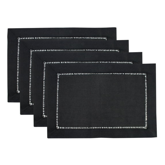 Fennco Styles Stylish Solid Color with Hemstitched Border Table Placemat - Set of 4 (Black, 13"x19" Placemat - Set of 4)