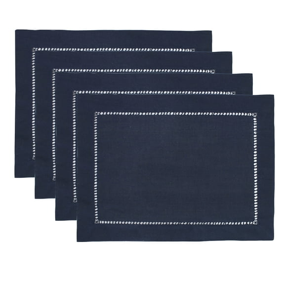 Fennco Styles Stylish Solid Color with Hemstitched Border Table Placemat - Set of 4 (Navy Blue, 13"x19" Placemat - Set of 4)