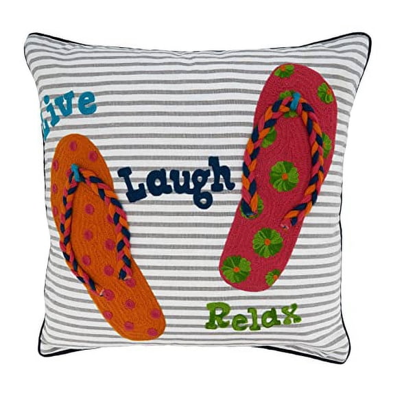 Fennco Styles Summer Sandals, Relax, Live, Laugh Cotton Decorative Throw Pillow Cover 18" W x 18" L - Multicolored Cushion Case for Home, Couch, Bedroom and Living Room