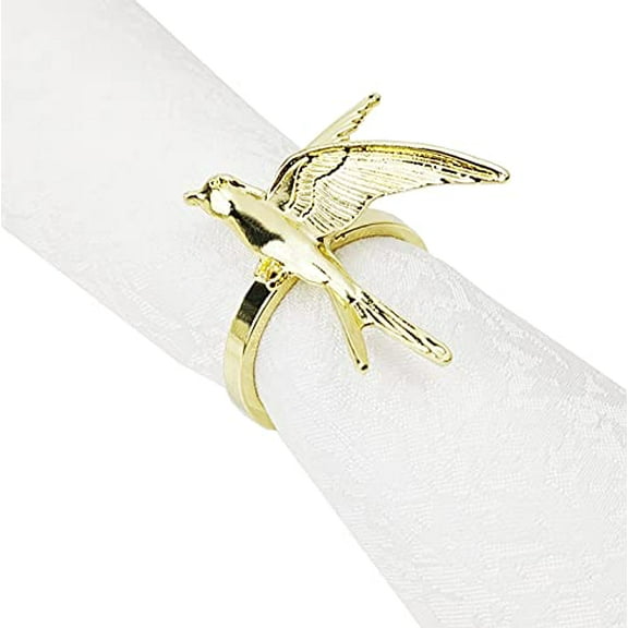 Fennco Styles Swallow Bird Metal Napkin Rings, Set of 4 - Gold Decorative Napkin Holders for Home, Dining Table, Christmas Décor, Holiday, Family Gathering and Special Occasion
