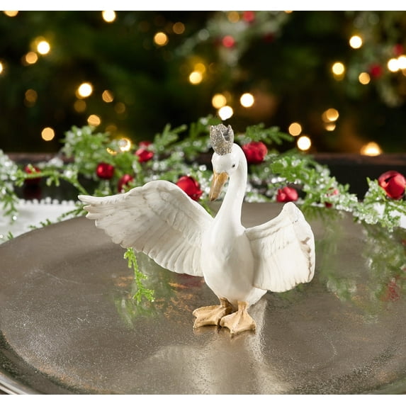 Fennco Styles Swan with Crown Christmas Holiday Decorative Figurine Statue (1 Pack)