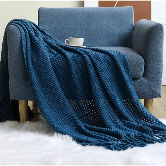 Fennco Styles Modern Blue Waffle Knit Throw, 50" x 60"