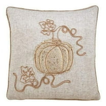 Fennco Styles Thanksgiving Foil Pumpkin Jute Embroidered Decorative Throw Pillow for Couch, Living Room, Bedroom and Home Décor