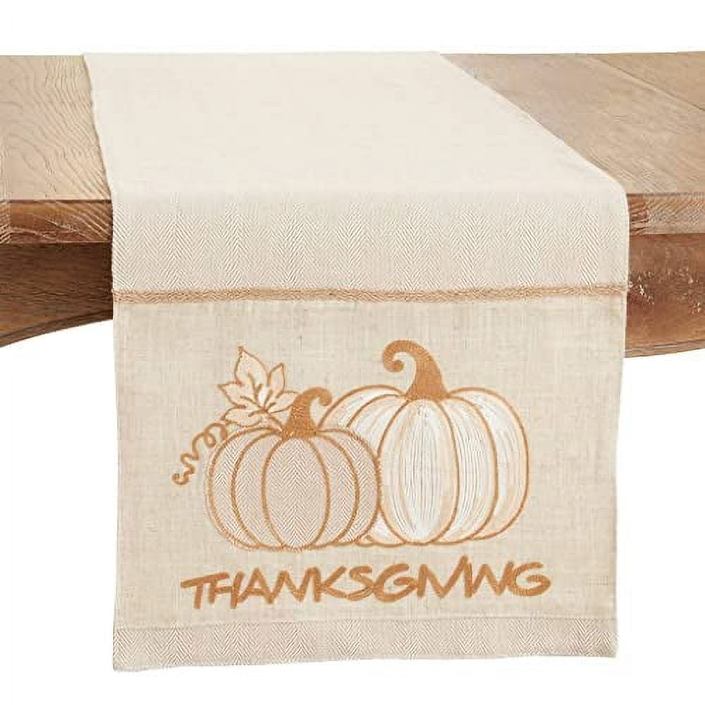 Beige Thanksgiving Pumpkins Cotton Polyester Table Runner
