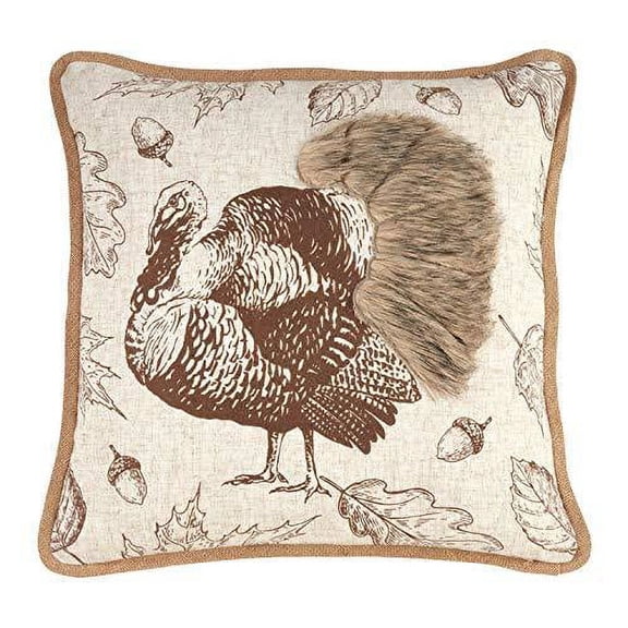 Fennco Styles Thanksgiving Turkey Collection Vintage Engraving Illustration Faux Fur AppliquÃ© Throw Pillow