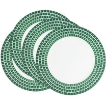 Fennco Styles Tile Border Decorative Charger Plates 13" Round, Set of 4 - Green Table Chargers for Dining Table, Wedding, Holiday & Event Décor