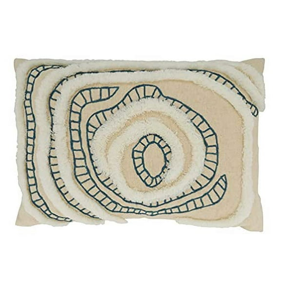 Fennco Styles Topography Embroidered Cotton Decorative Throw Pillow Cover 16" W x 24" L - Blue Textured Cushion Case for Home, Couch, Living Room and Office Décor