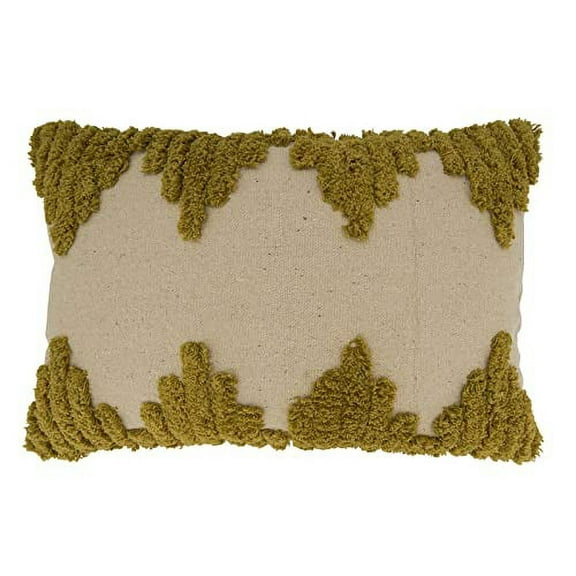Fennco Styles Triangle Tufted Cotton Decorative Lumbar Throw Pillow Cover 13" W x 20" L - Chartreuse Rectangle Cushion Case for Home, Couch, Living Room, Bedroom, Office and Holiday Décor