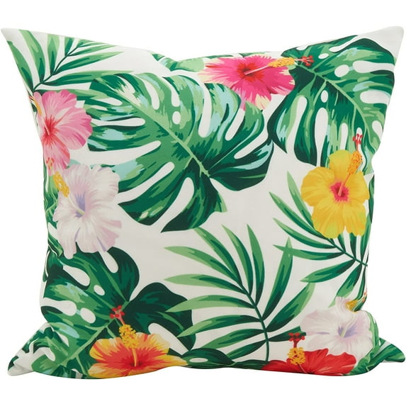 Fennco Styles Tropical Hibiscus Poly Filled Decorative Throw Pillow 18" W x 18" L - Multicolored Flower Cushion for Home, Indoor Outdoor, Living Room, Couch, Bedroom and Office Décor