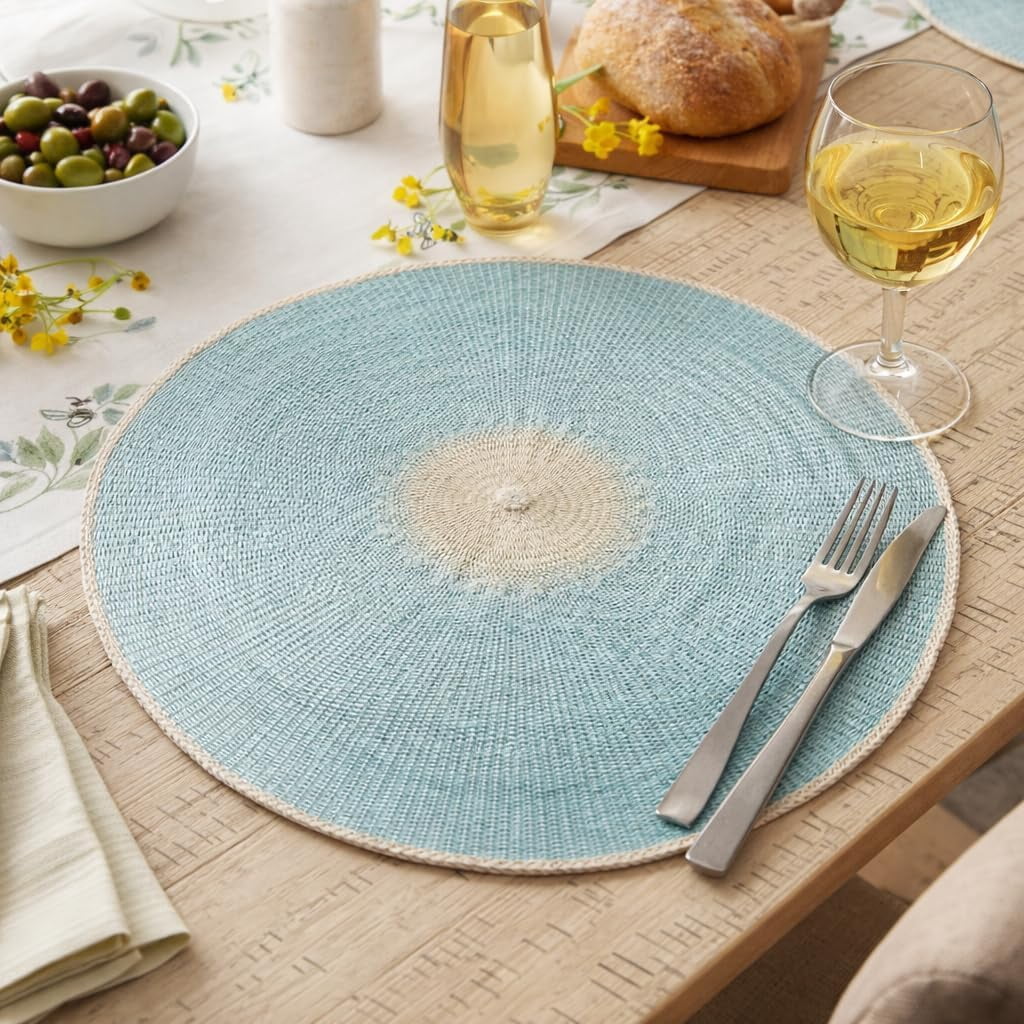 Fennco Styles Two-Tone Sunburst Woven Table Placemats 15 x 15 Round ...