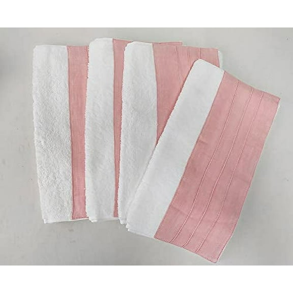 Fennco Styles Two Tone Terry Cotton Towels with Linen Border 12x20 Inch Guest Towels, Set of 4 – Rose Modern Hand Towels for Bathroom Décor, Bar Accessories, Wedding Gifts