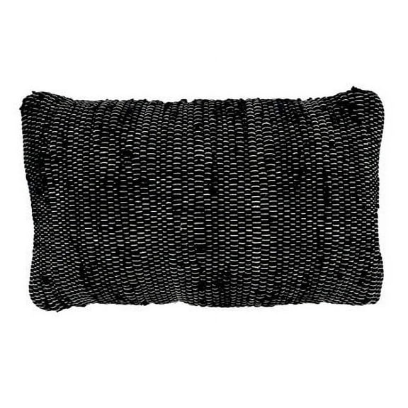 Fennco Styles Unique Chindi Design 100% Cotton Decorative Throw Pillow Cover 14 x 23 Inch - Black Textured Accent Pillowcase for Home, Couch, Living Room and Office Décor
