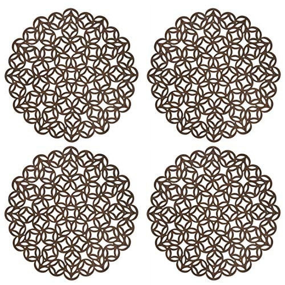 Brown Scalloped Hardboard Round Placemats, Set of 4